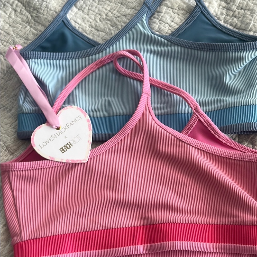 LoveShackFancy Pink and Blue Sports Bras Intimates Collection